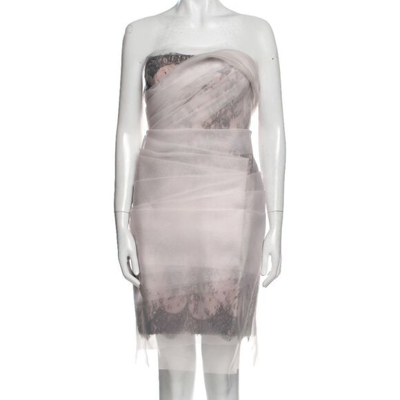 Marchesa Silk Lace Strapless Dress Pale Pink 6 - Picture 1 of 7